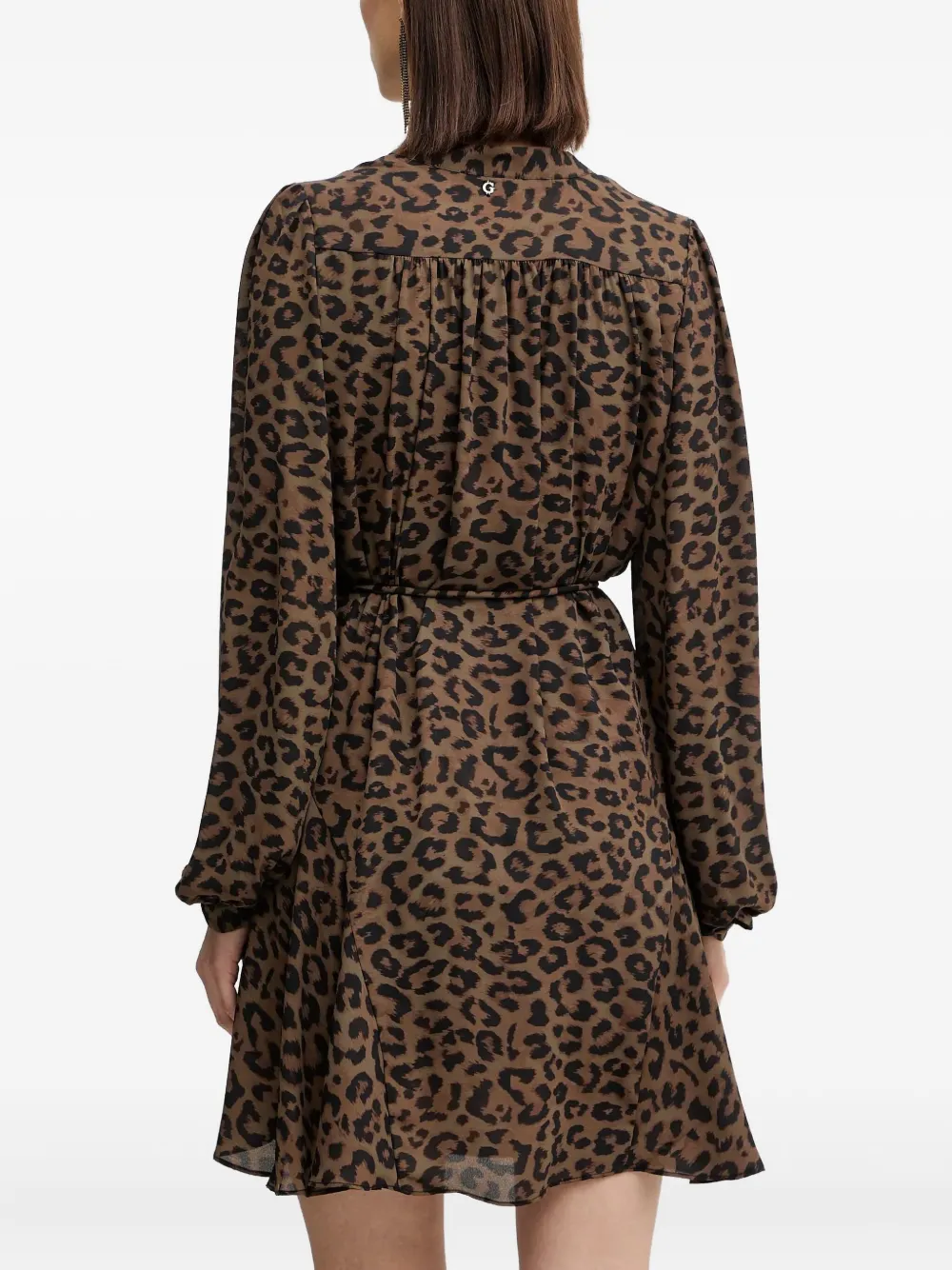 Guess Usa V-neck Animal-print Mini Dress In Brown