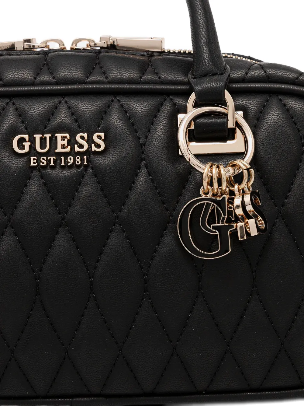 Guess Usa Valla Quilted Charm Tote Bag In Black