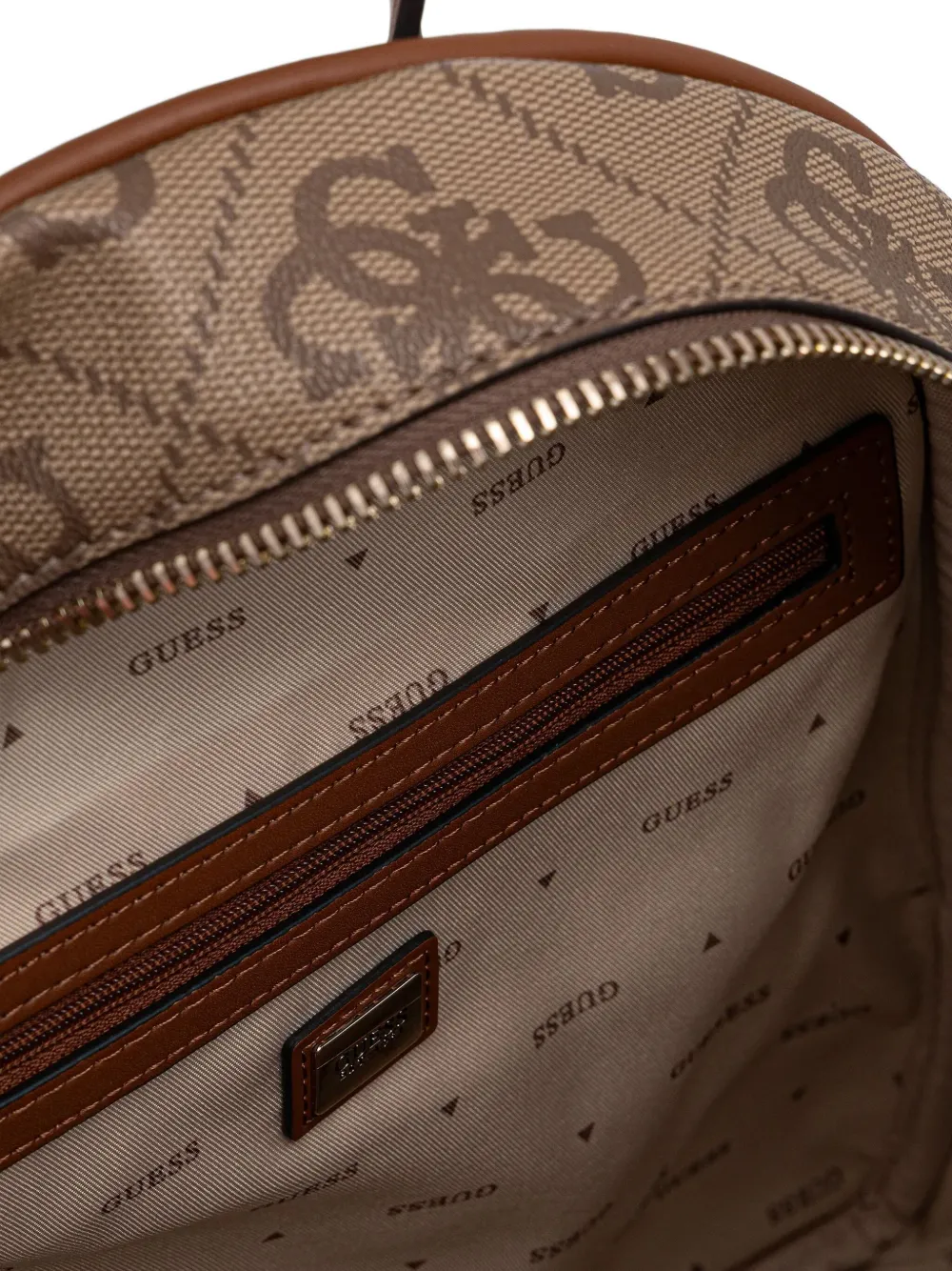 Guess Usa Erenia Logo-plaque Patterned Backpack In Neutral