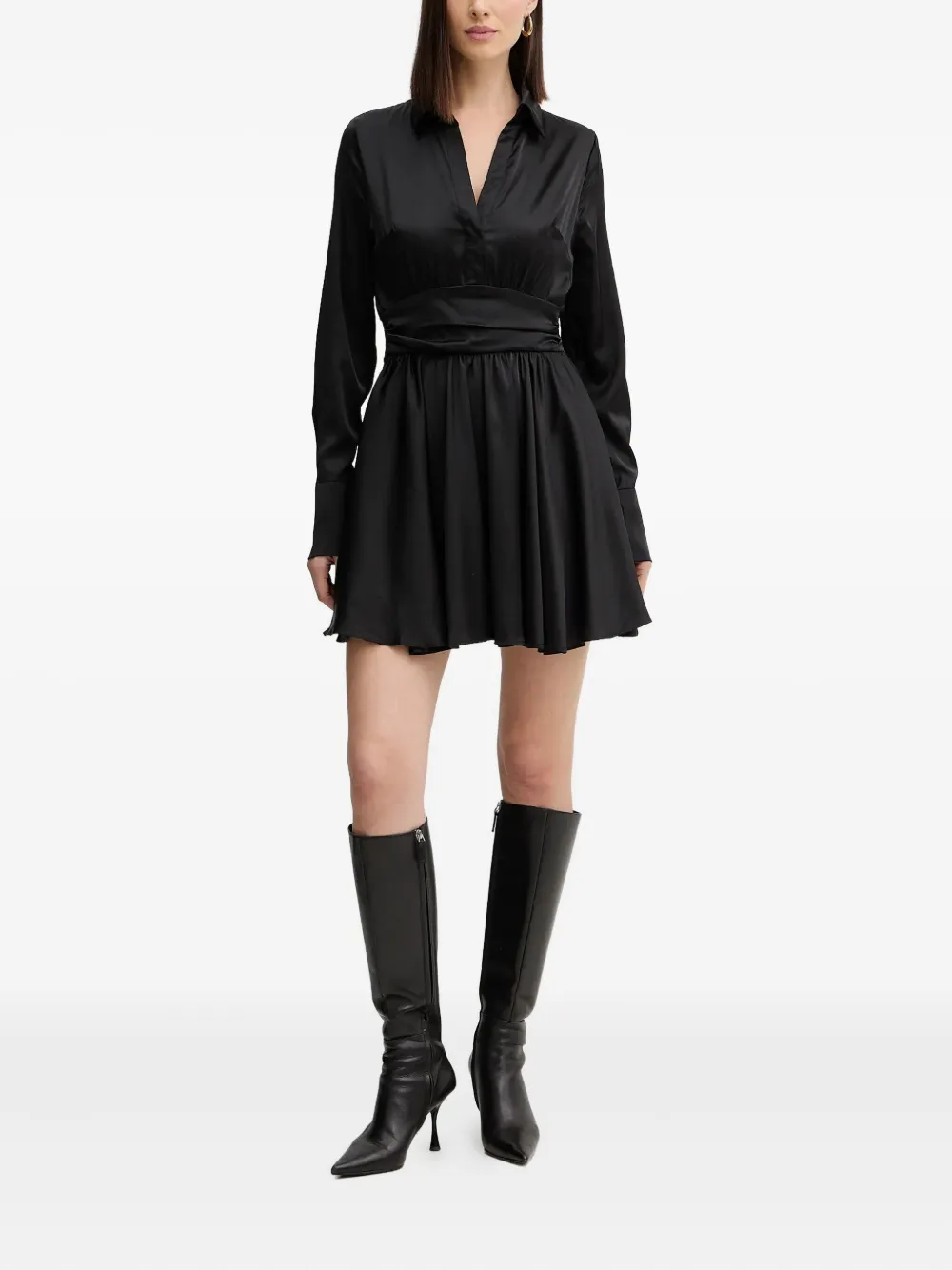 Guess Usa Long-sleeve V-neck Mini Dress In Black