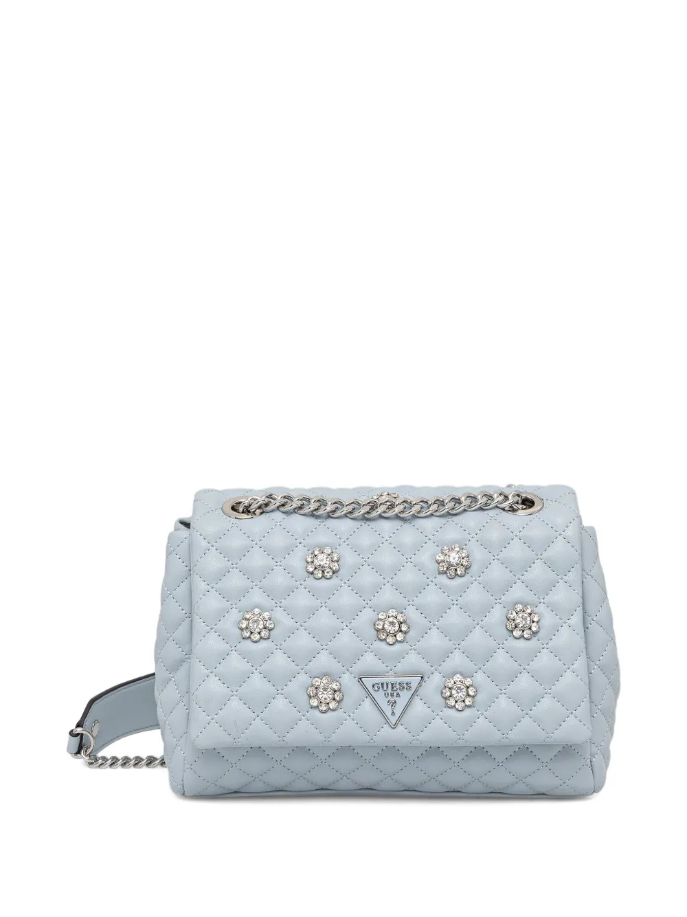 Guess Usa Mini Everlee Quilted Floral-appliqué Shoulder Bag In Gray