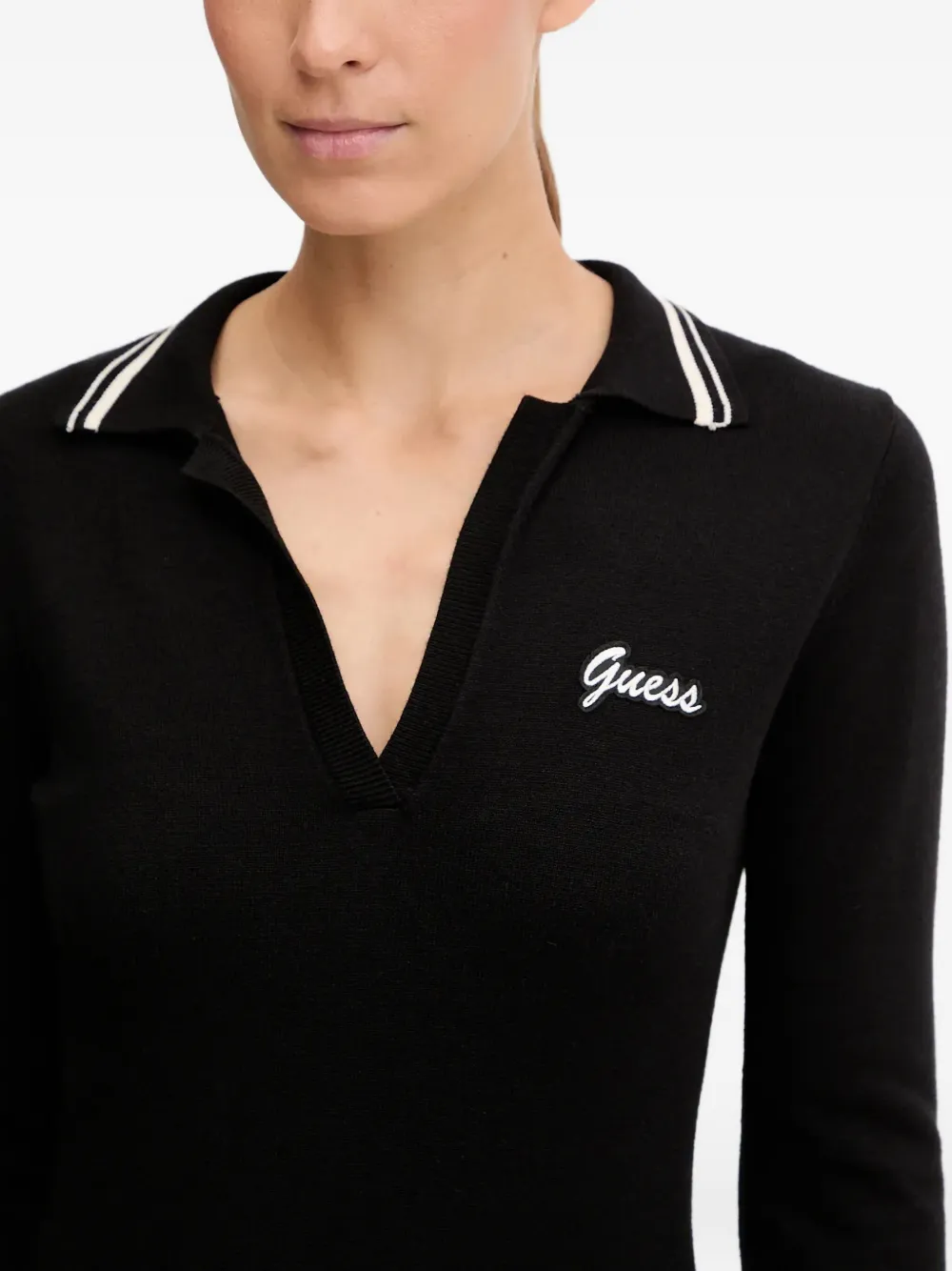 Guess Usa Striped-collar Logo-detail Maxi Dress In Black