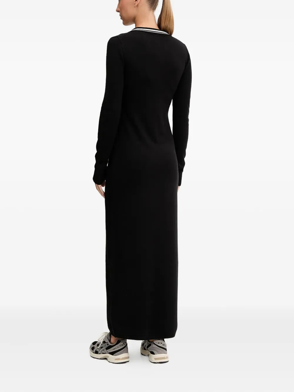 Guess Usa Striped-collar Logo-detail Maxi Dress In Black