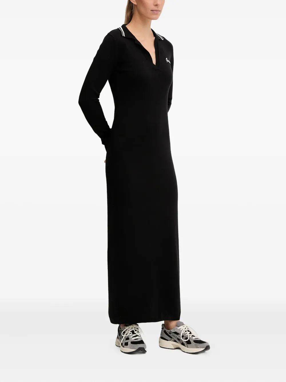 GUESS USA Maxi-jurk met gestreepte kraag en logodetail - Zwart