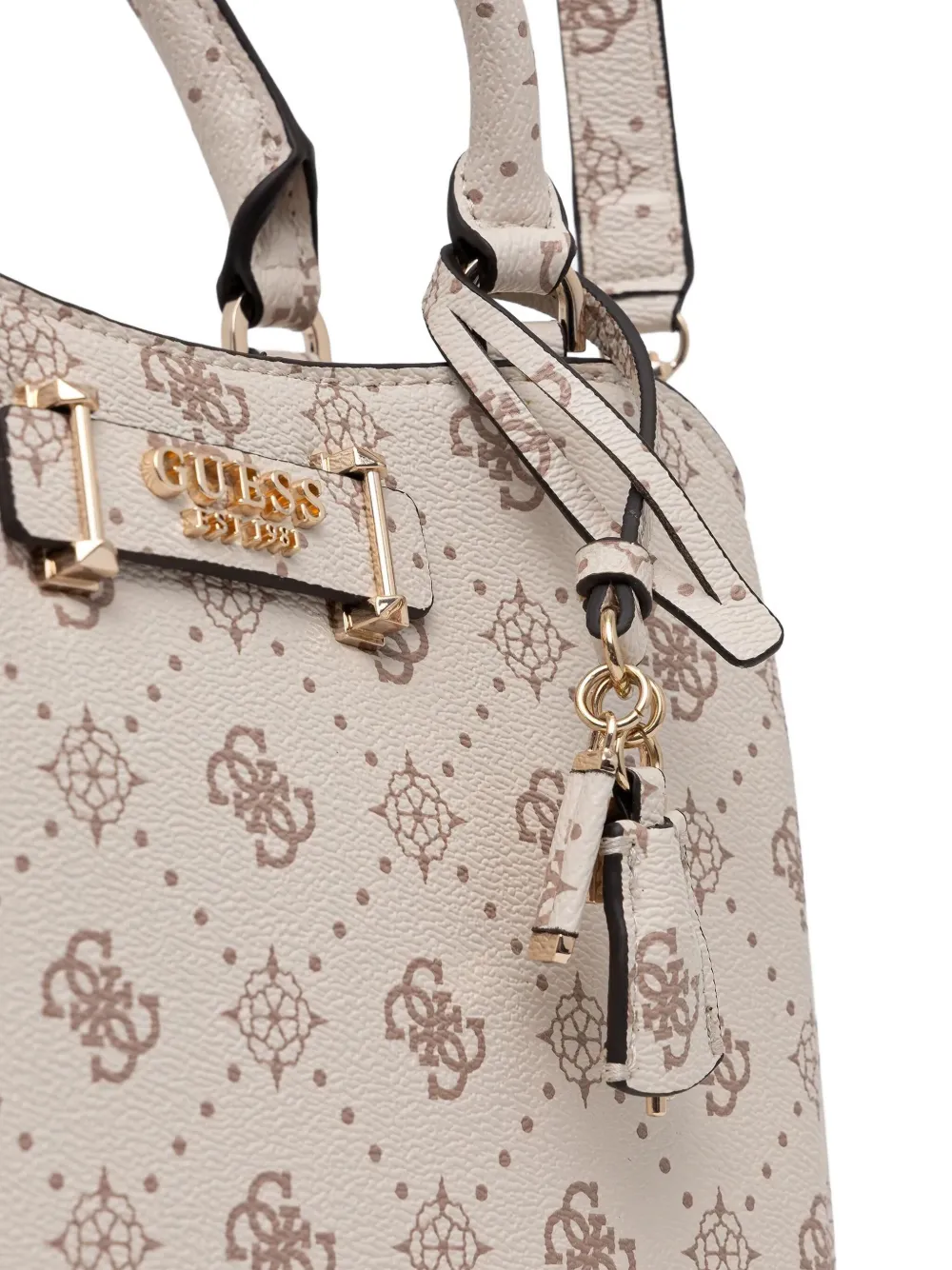 Guess Usa Monogram Charm-detail Tote Bag In Neutral