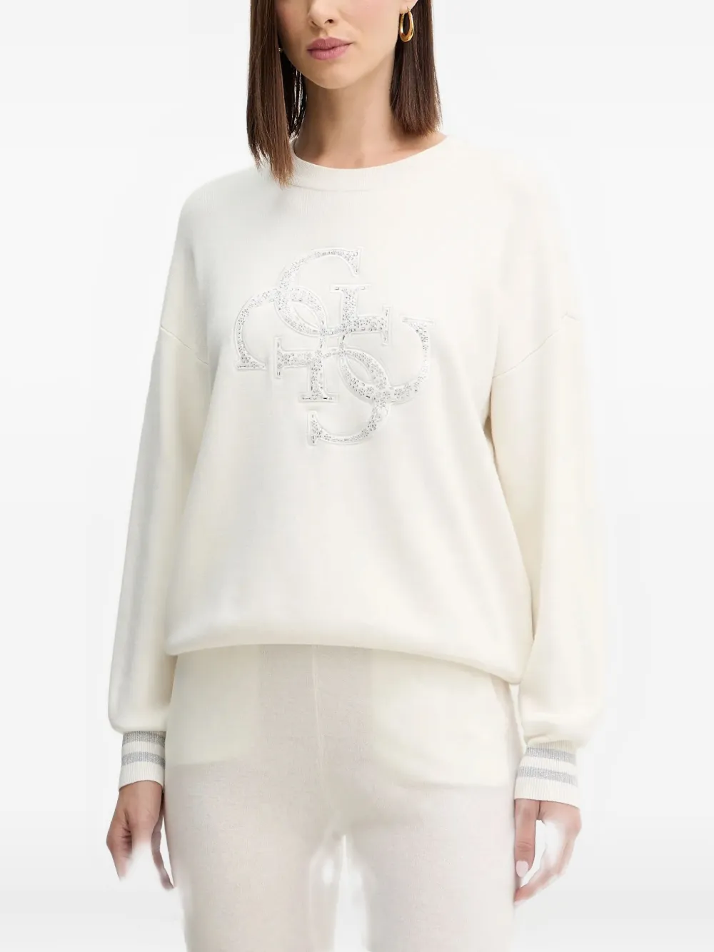 Guess Usa Logo-embroidered Sweater In White