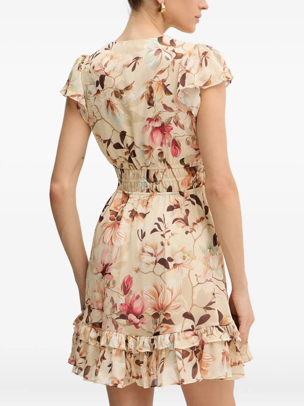 Guess Usa Floral-print Mini Dress In Neutral