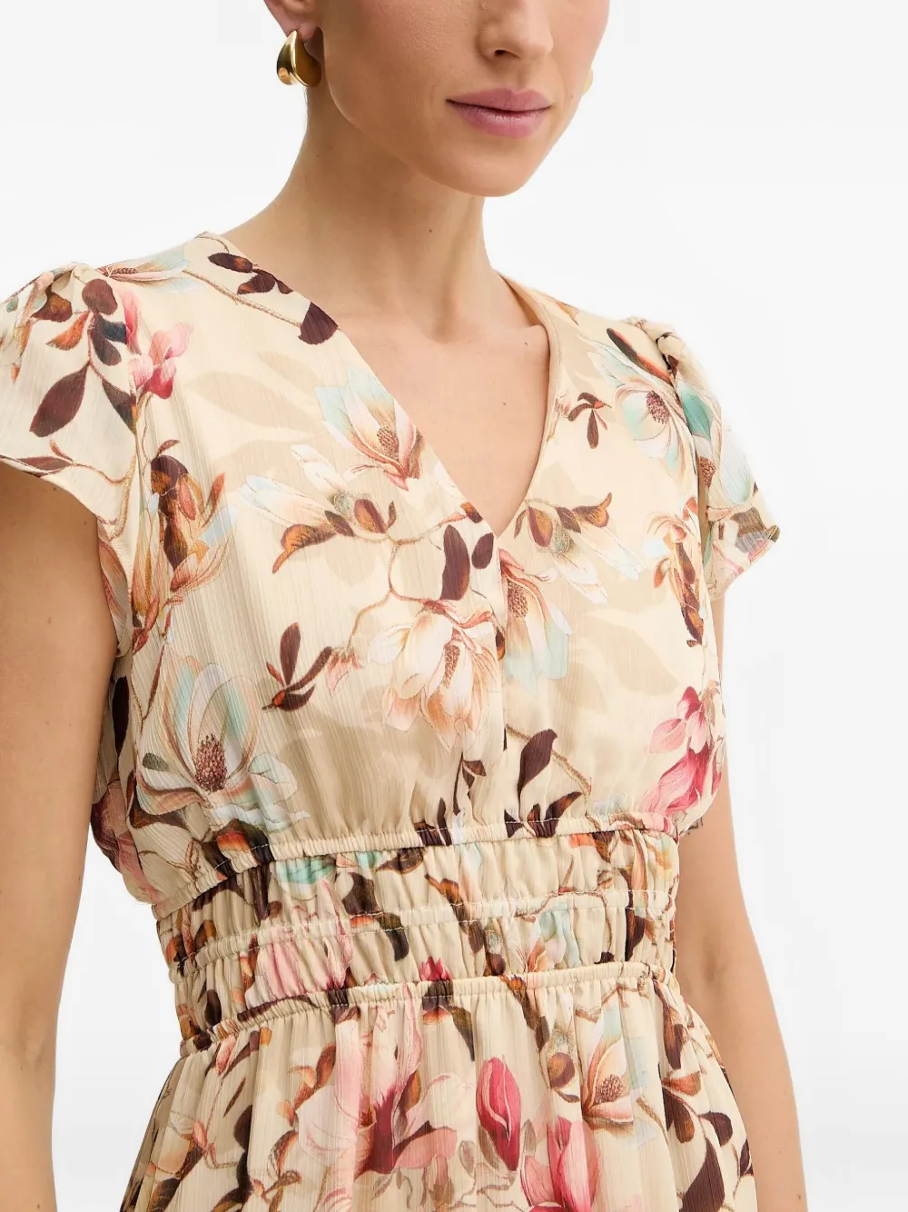 Guess Usa Floral-print Mini Dress In Neutral