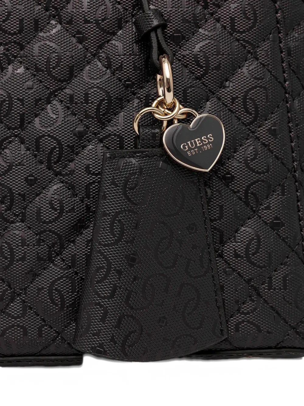 Guess Usa Idra Quilted Heart-charm Tote Bag In Black