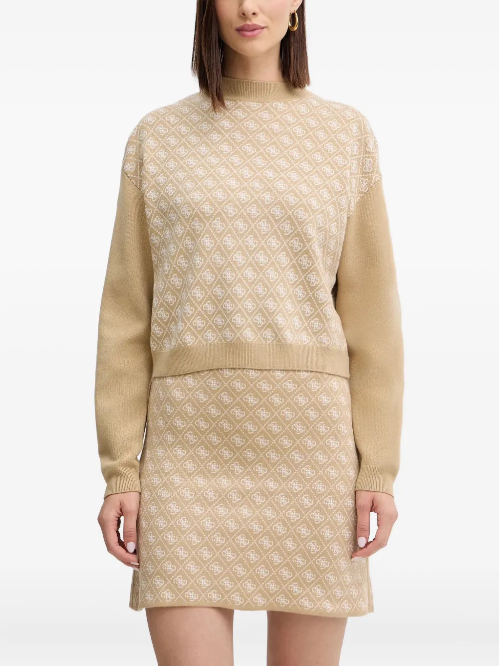 Guess Usa Patterned High-neck Sweater In Neutral
