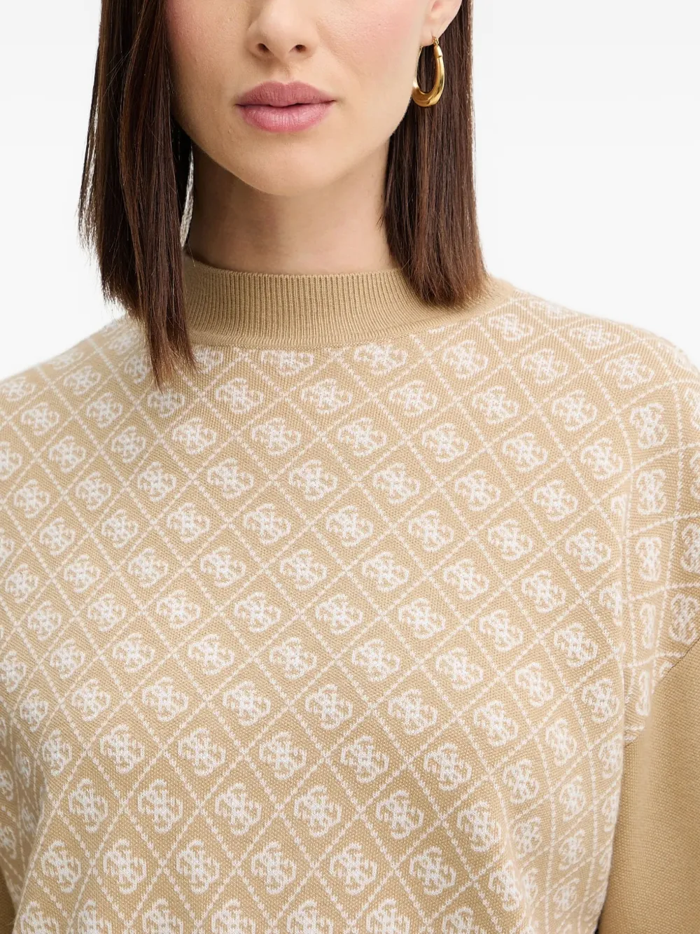 Guess Usa Patterned High-neck Sweater In Neutral