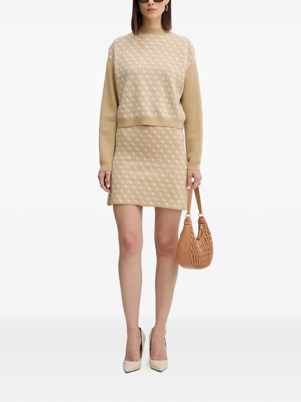 Guess Usa Patterned High-neck Sweater In Neutral