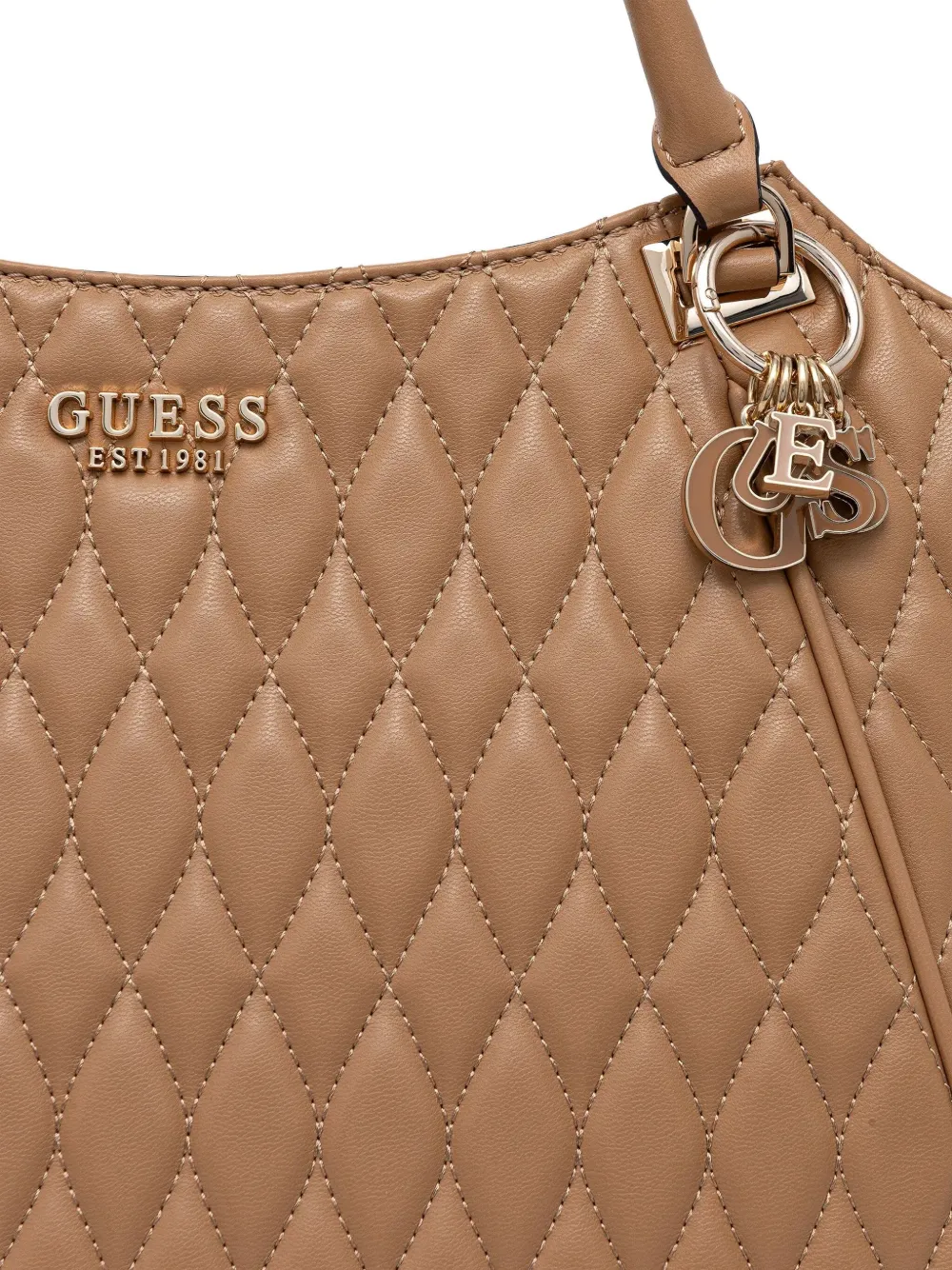 Guess Usa Valla Quilted Charm Tote Bag In Neutral