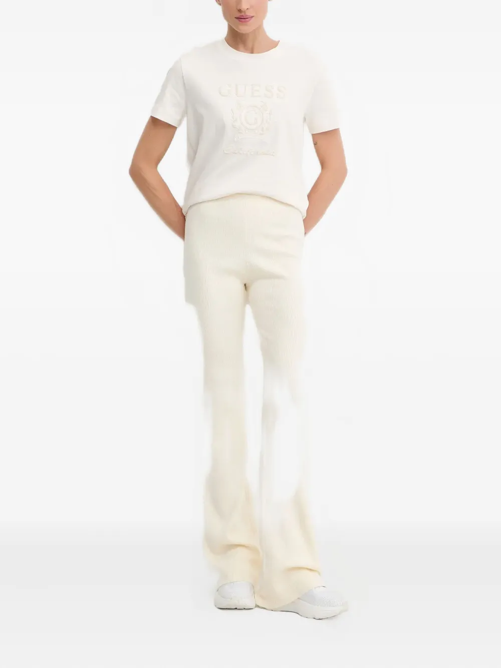 Guess Usa Ribbed Logo Trousers In Neutral