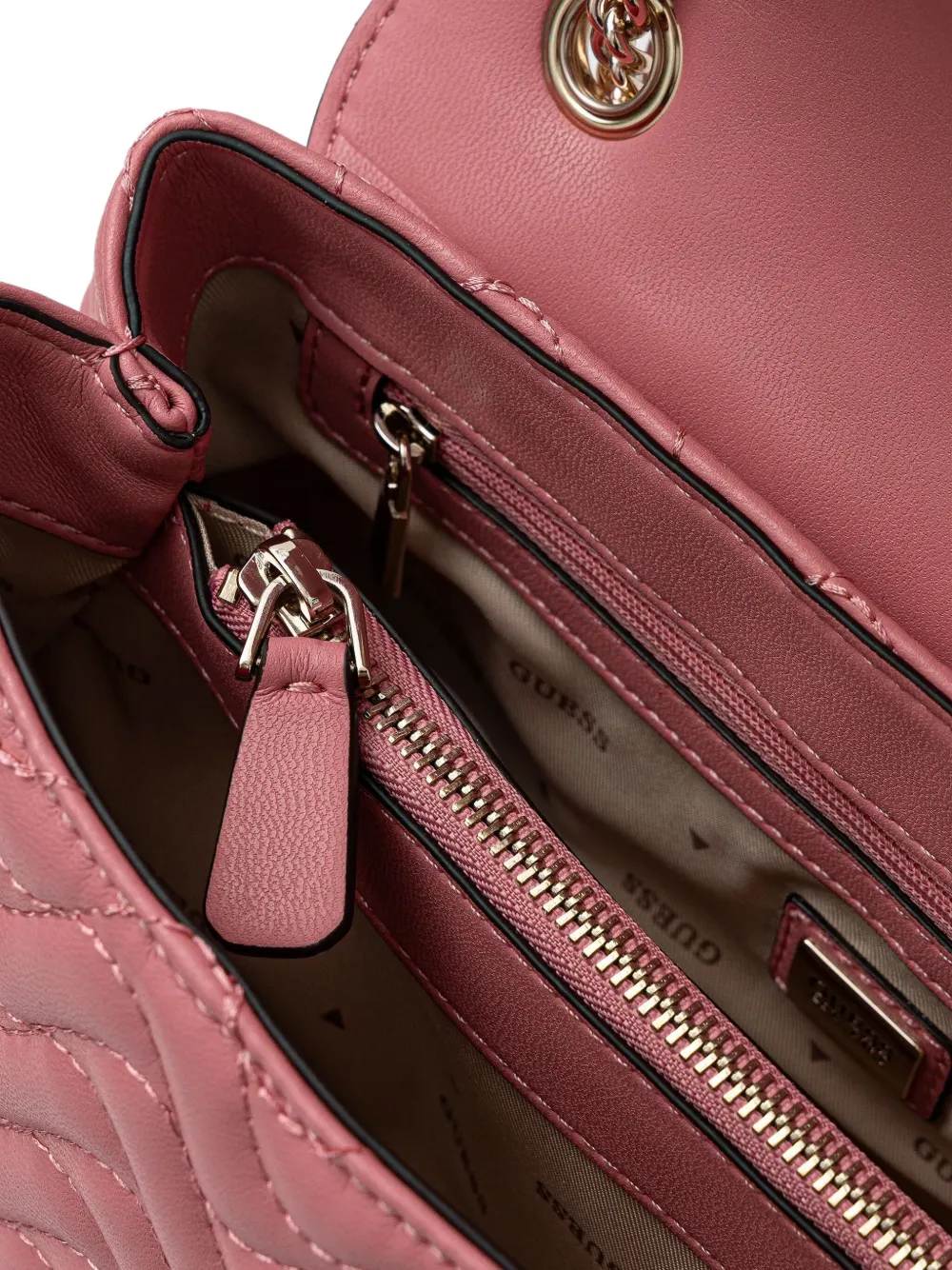 Guess Usa Quilted Chain-strap Cross Body Bag In Pink