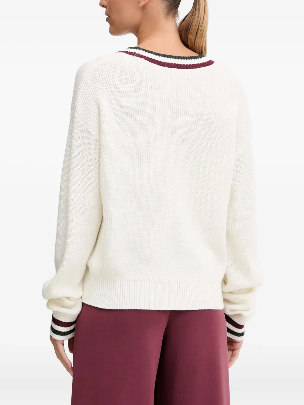 Guess Usa V-neck Striped Sweater In White