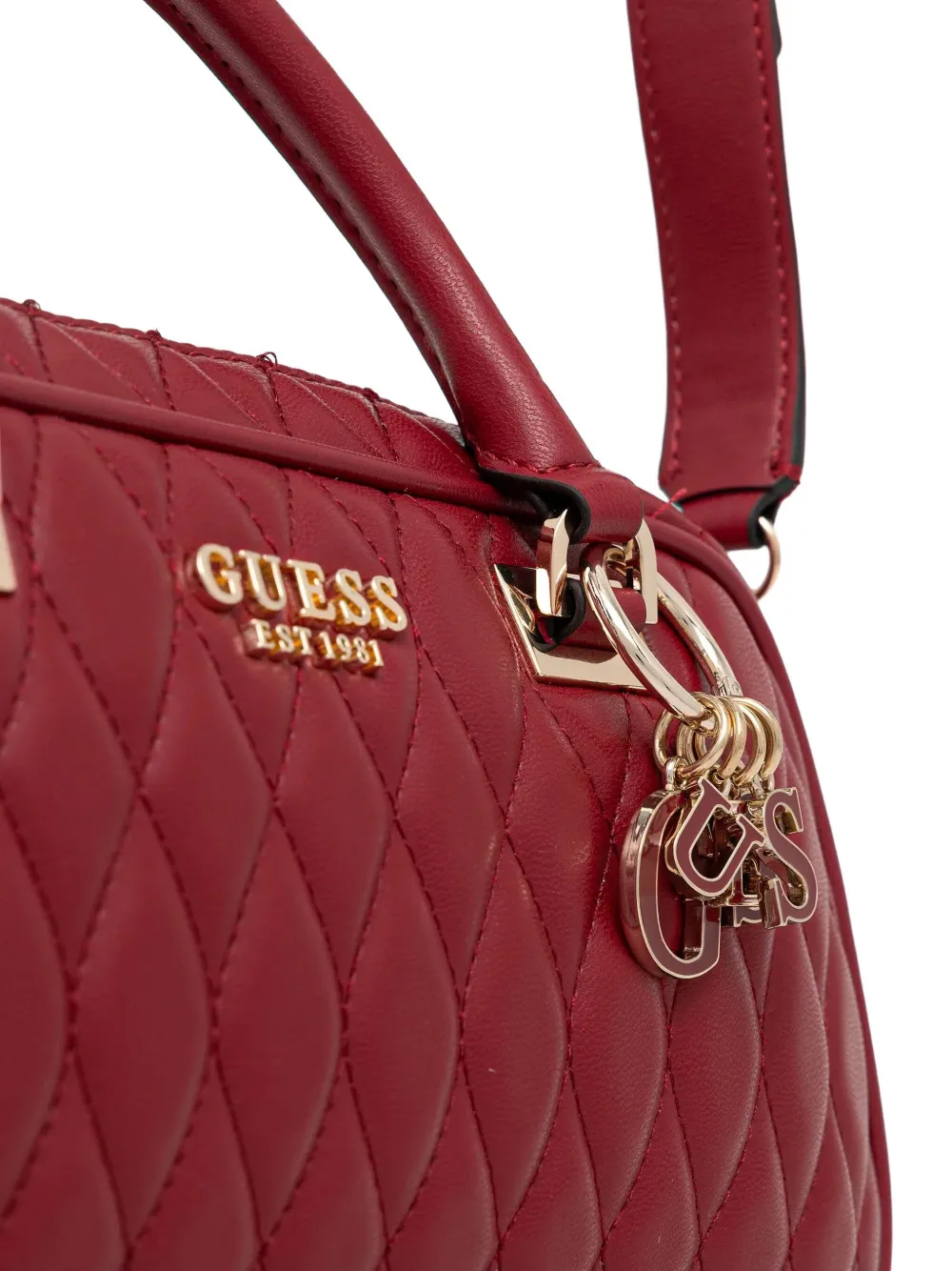 Guess Usa Quilted Charm-detail Tote Bag In Red