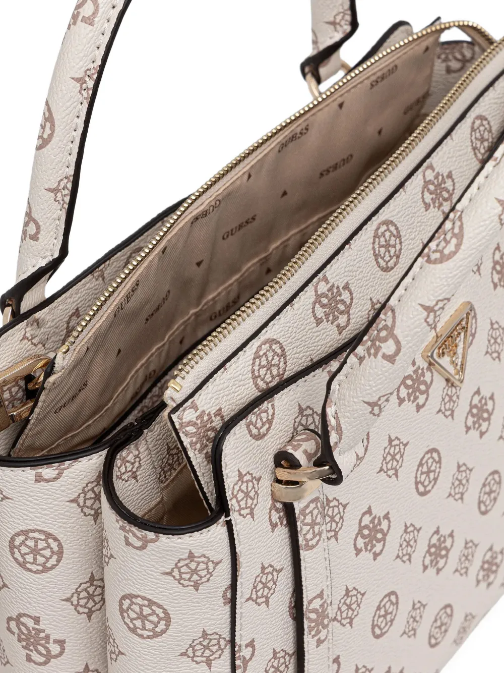 Guess Usa Monogram Charm-detail Tote Bag In Neutral