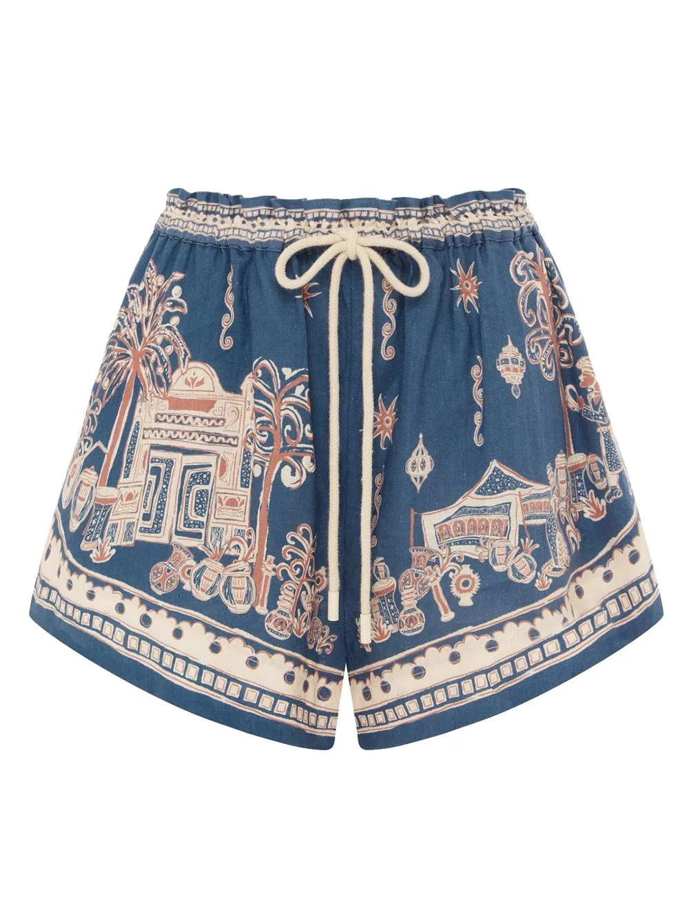 Alemais Acacia Printed Mid-rise Shorts In Blue