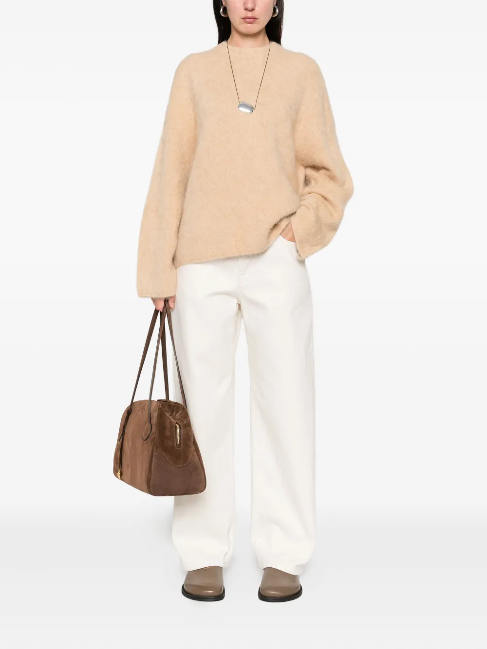 Soft Goat Crew-neck Long-sleeve Knitwear In Brown