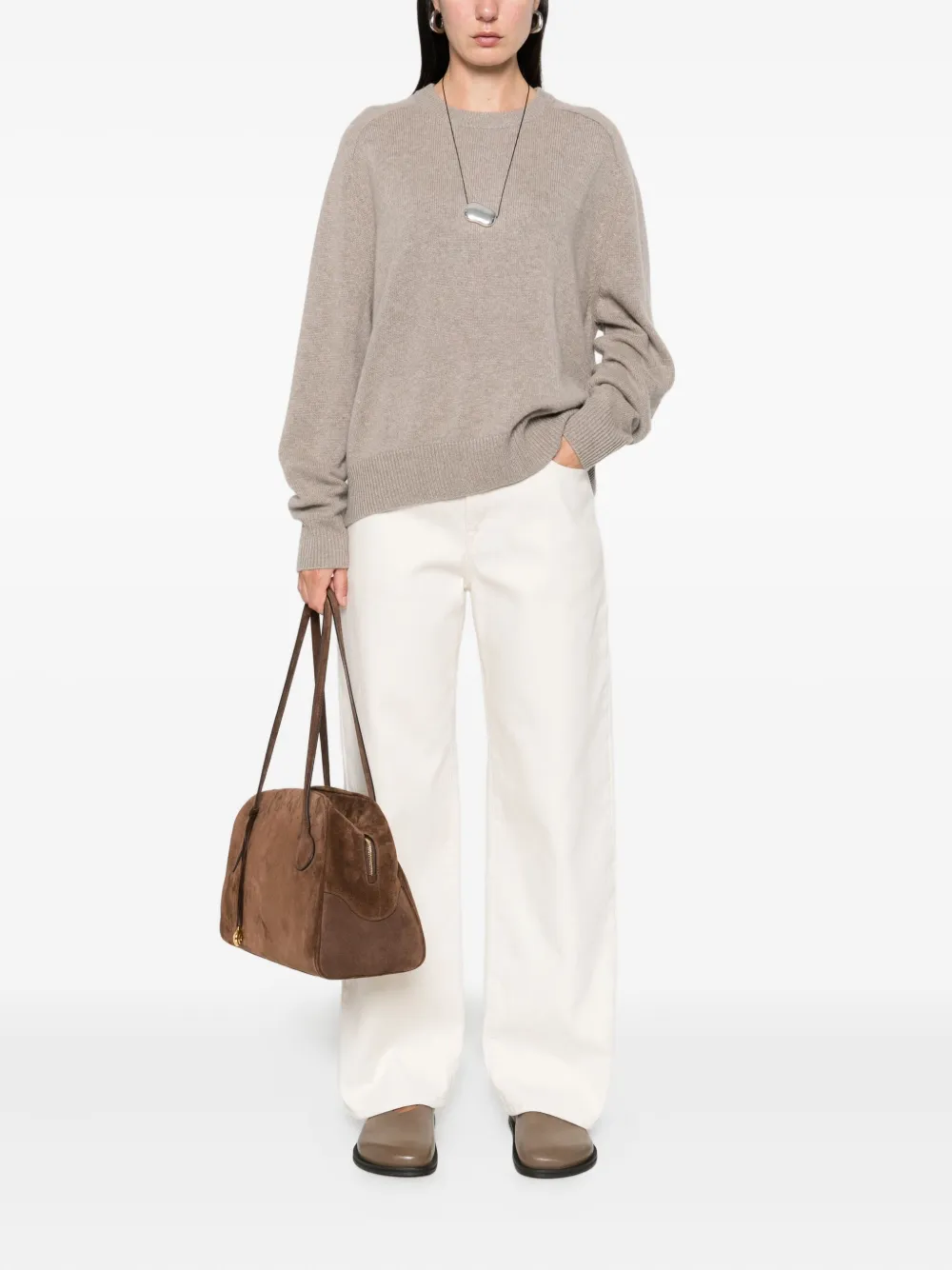 Soft Goat Boyfriend Ribbed Crew-neck Knitwear In Gray