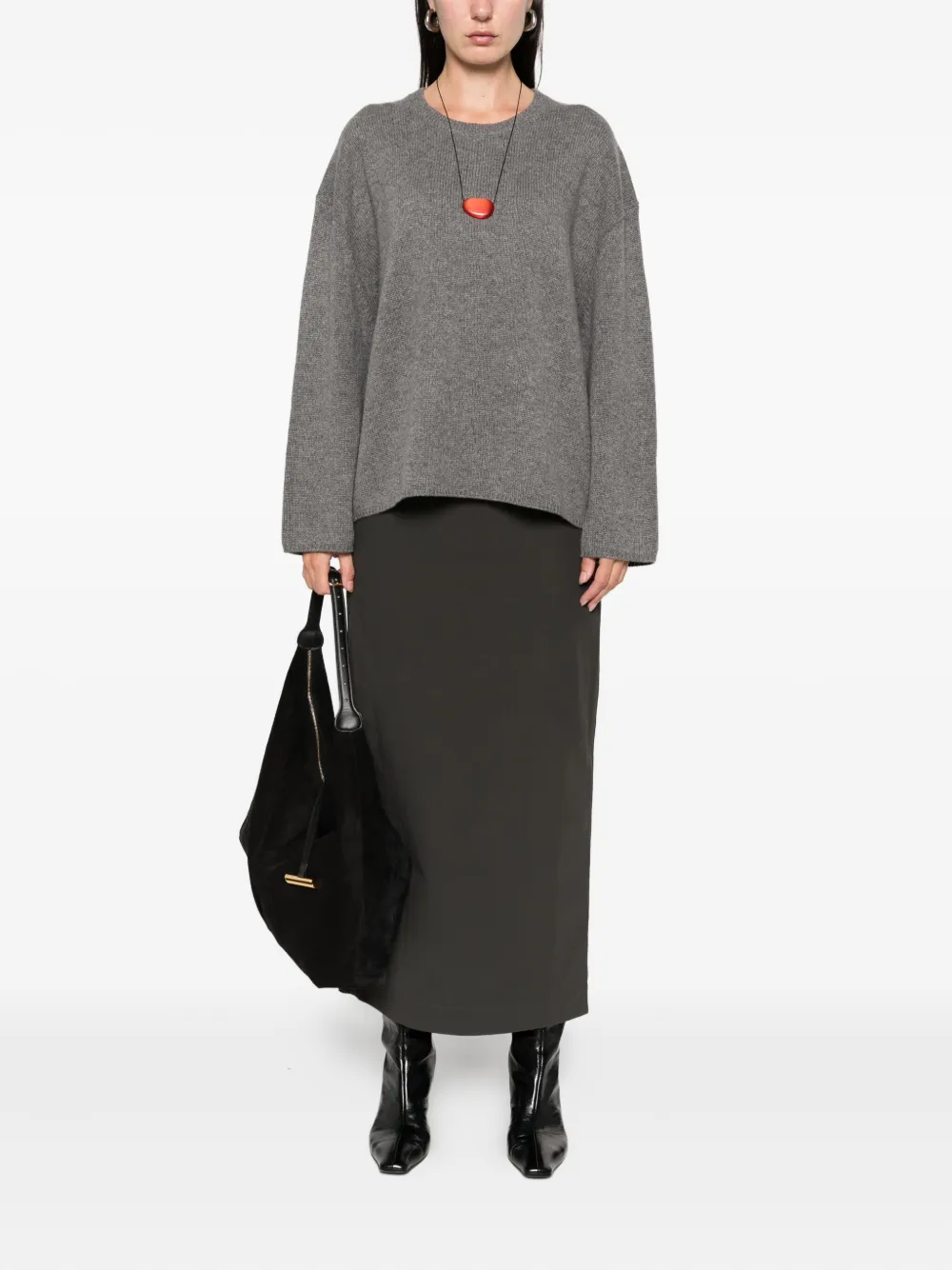 Soft Goat Crew-neck Long-sleeve Knitwear In Gray