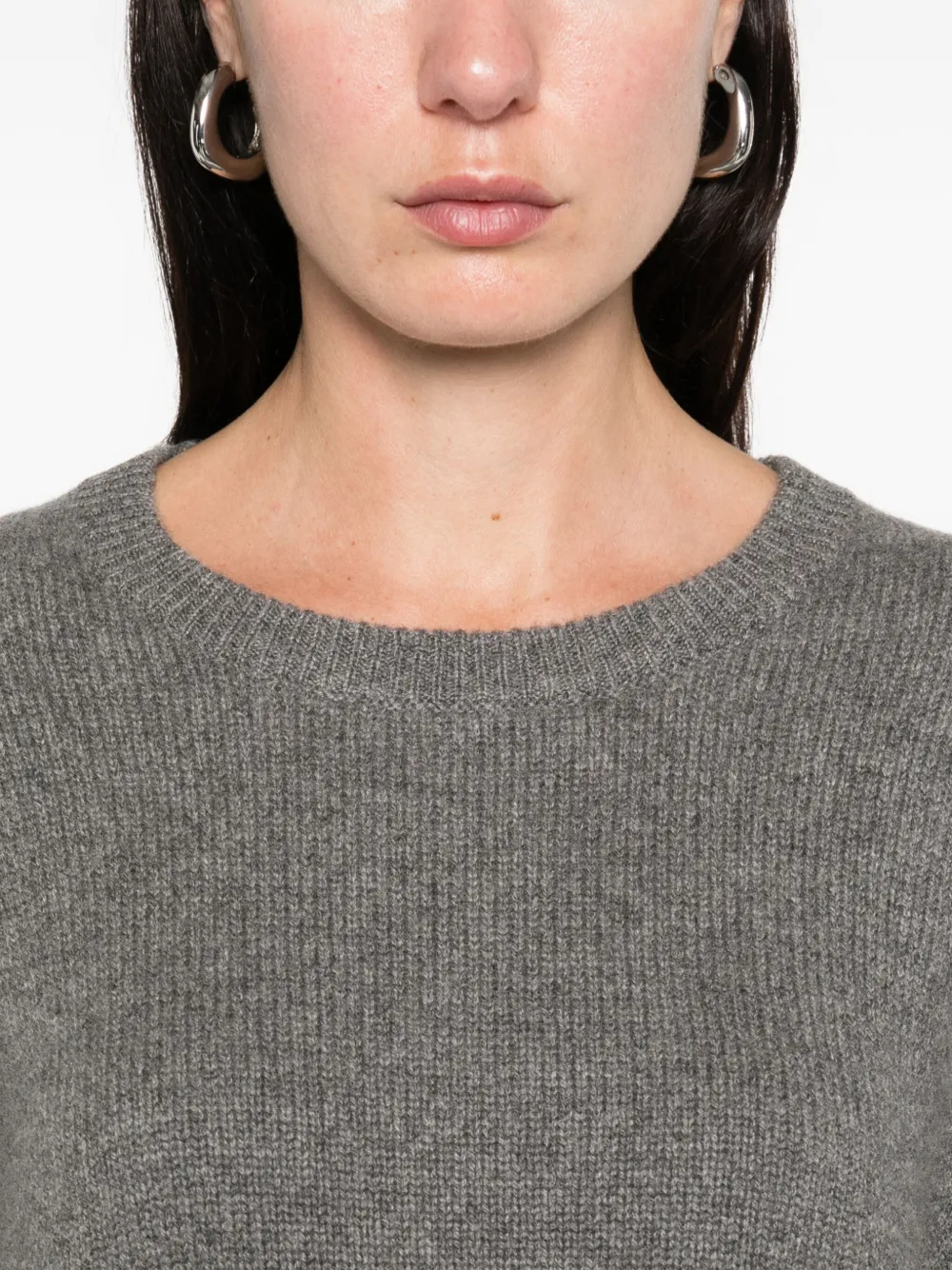 Soft Goat Crew-neck Long-sleeve Knitwear In Gray