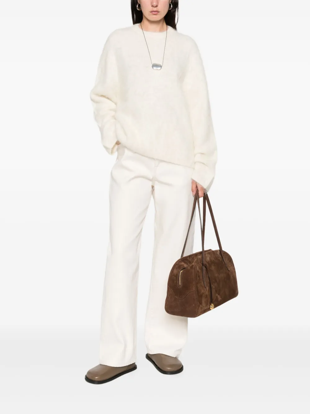 Soft Goat Long-sleeve Crew-neck Knitwear In White