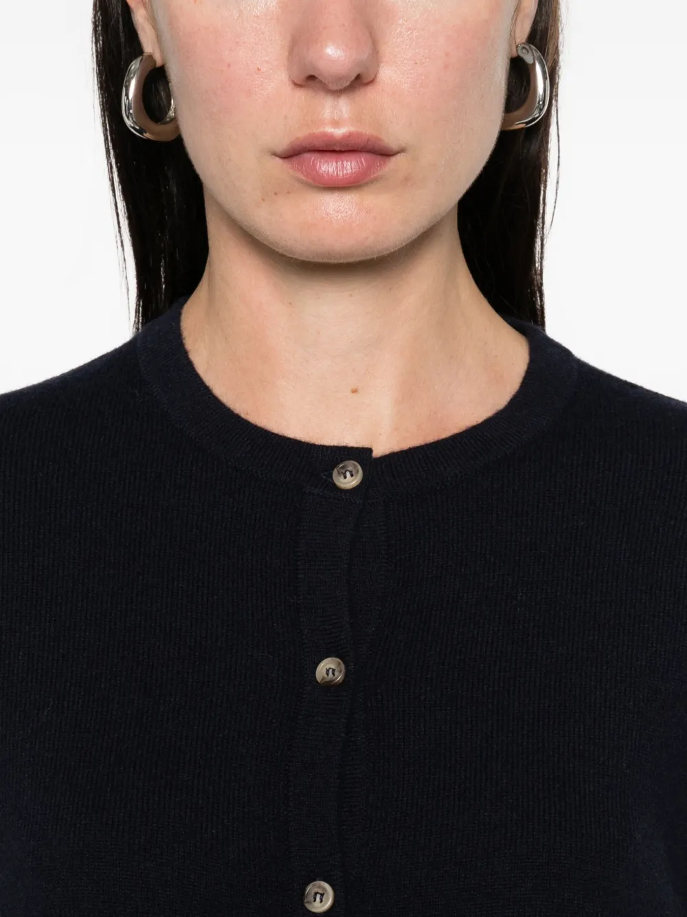 Soft Goat Button-fastening Cre-neck Cardigan In Blue