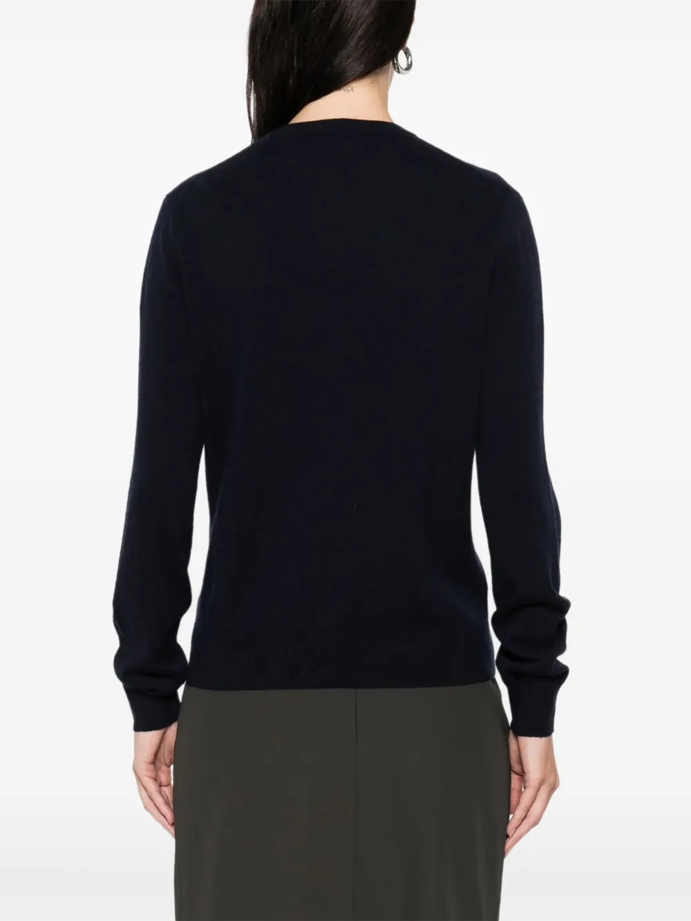 Soft Goat Button-fastening Cre-neck Cardigan In Blue