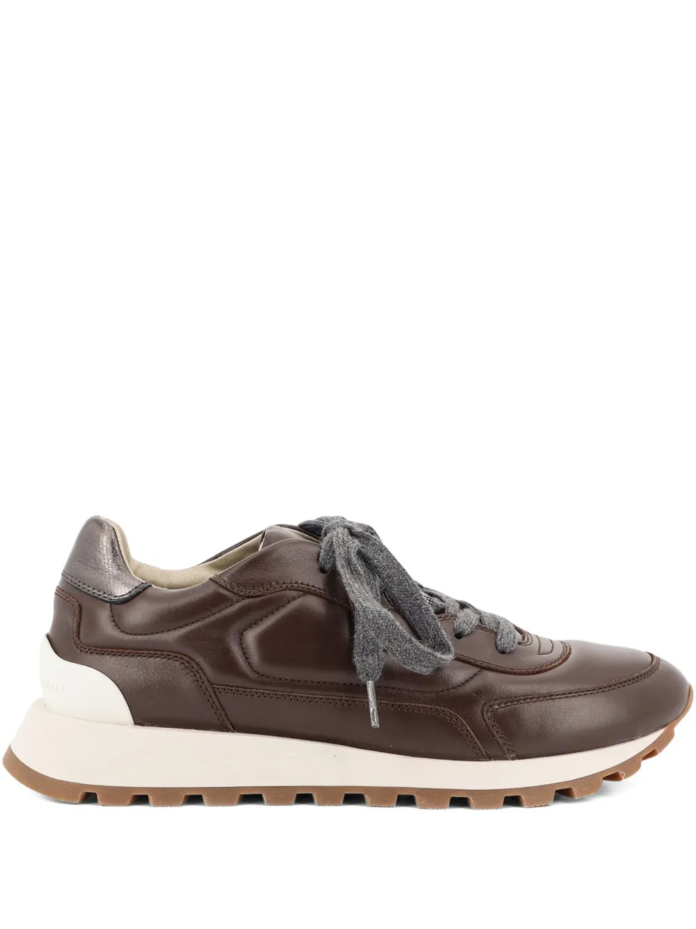 Brunello Cucinelli Leather Low-top Sneakers Contrast Sole In Brown