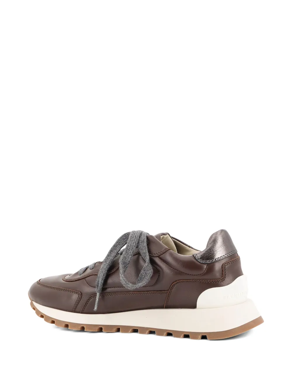 Brunello Cucinelli Leather Low-top Sneakers Contrast Sole In Brown