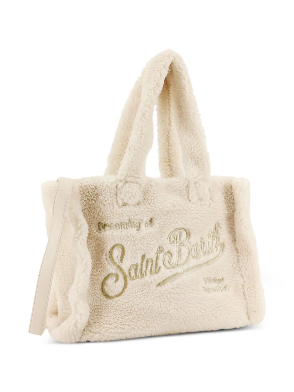 MC2 Saint Barth Colette schoudertas met geborduurd logo en teddytextuur Beige