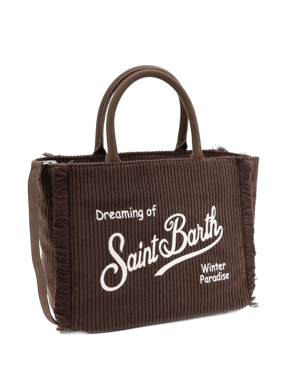 Mc2 Saint Barth Corduroy-textured Fringed-trim Tote Bag In Brown