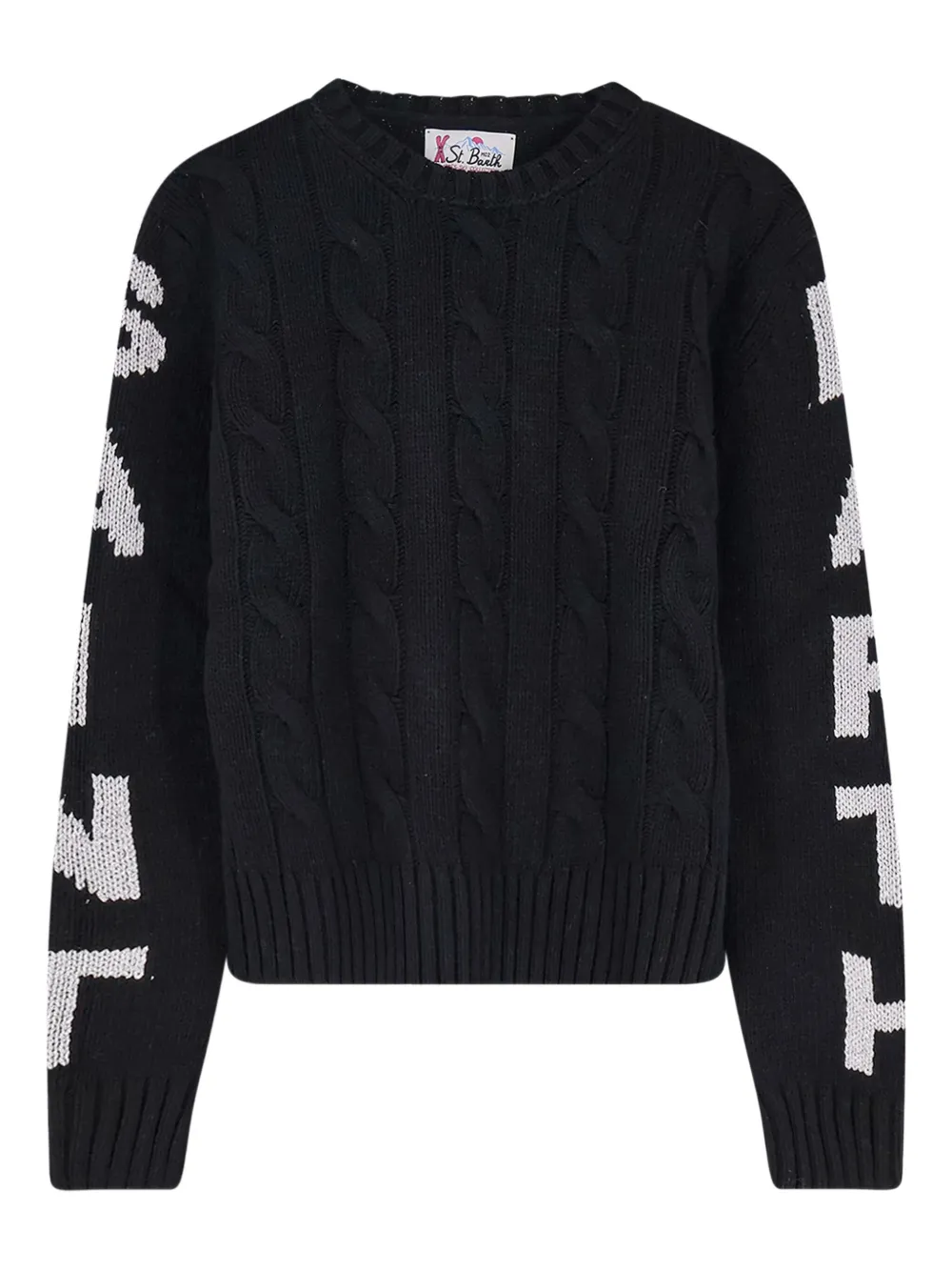 Mc2 Saint Barth Cable-knit Logo Sweater In Black