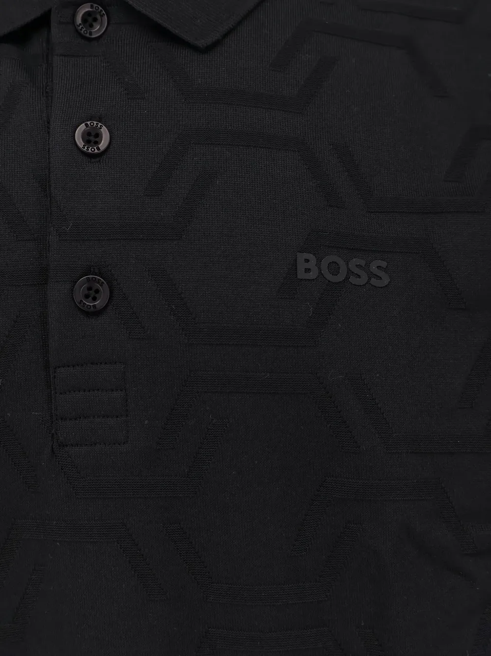 BOSS Poloshirt met geometrisch patroon en drie knopen Zwart
