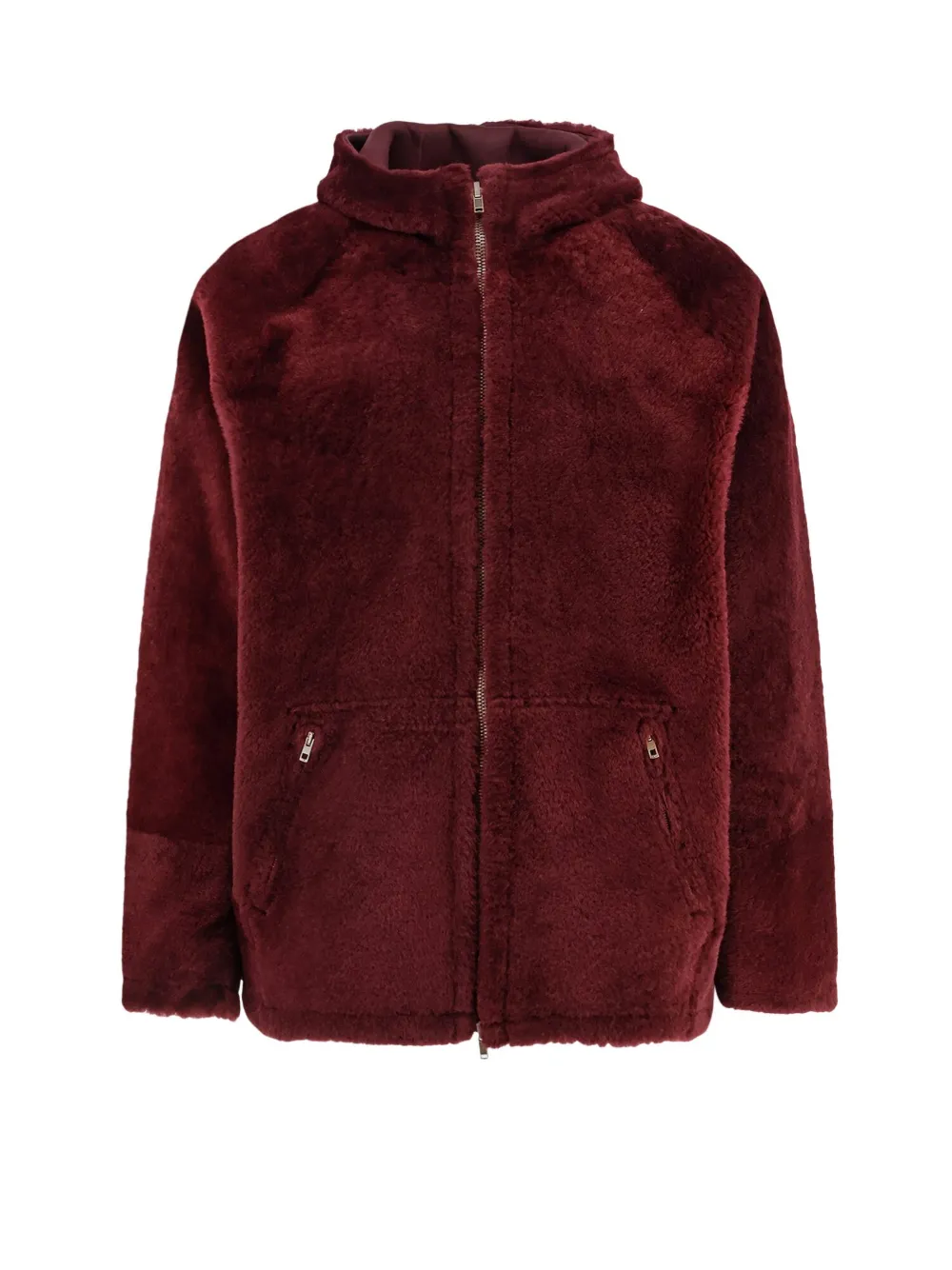 Salvatore Santoro Reversible Shearling Hooded Zip Jacket In Red