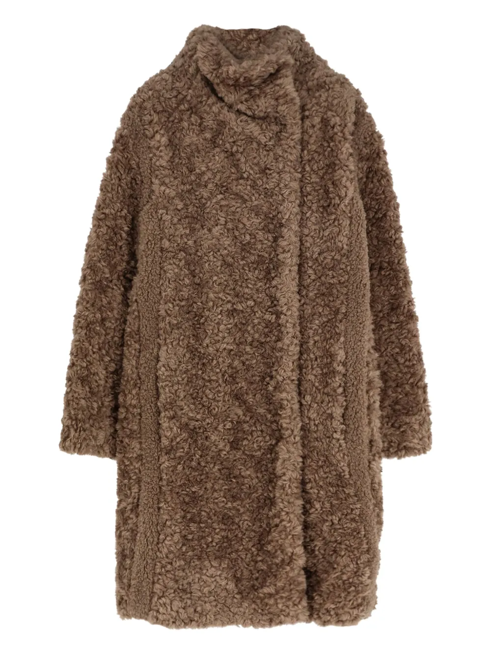 Hugo Boss Concealed-closure Coat In Faux Fur In Brown
