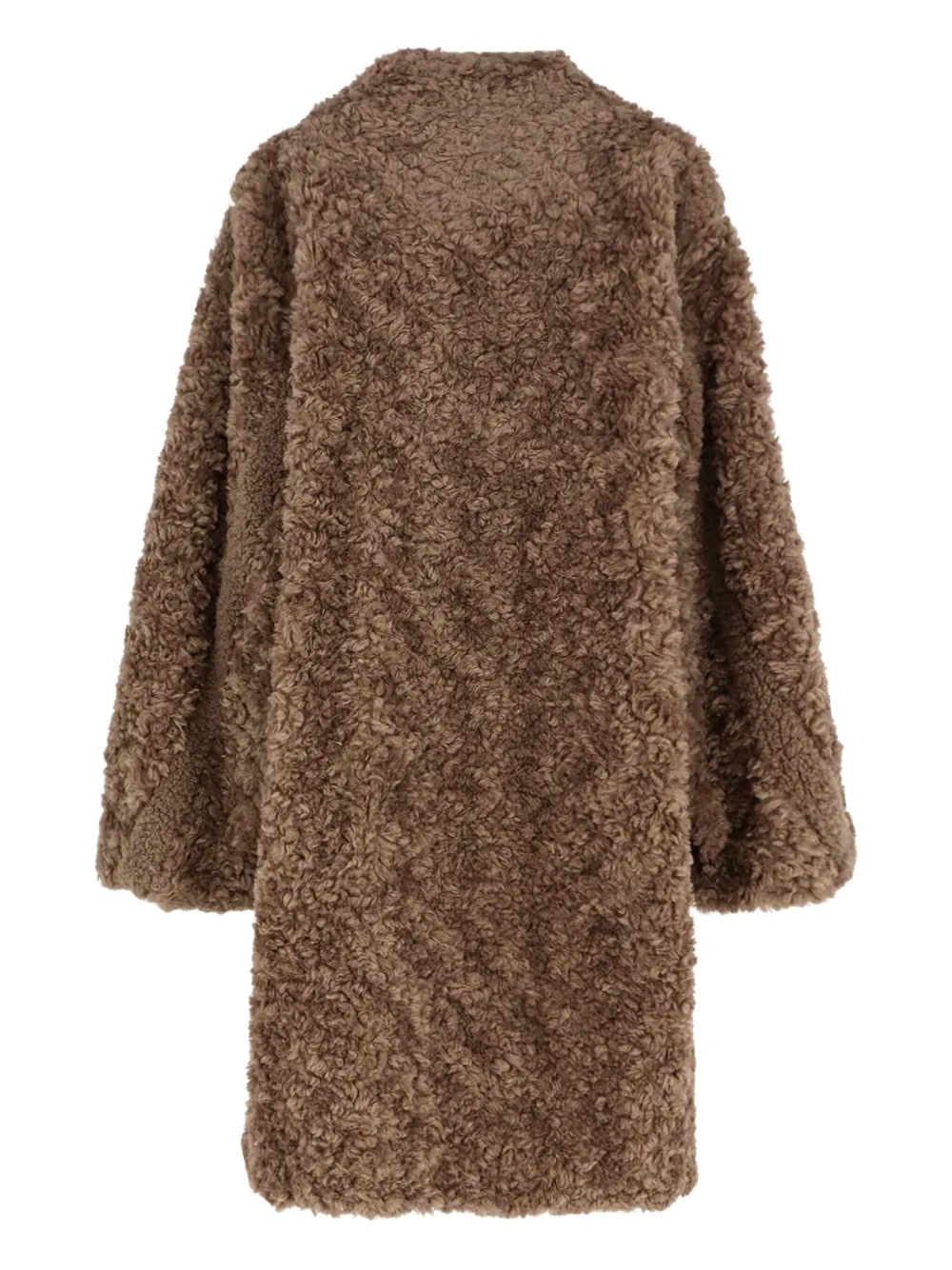 Hugo Boss Concealed-closure Coat In Faux Fur In Brown