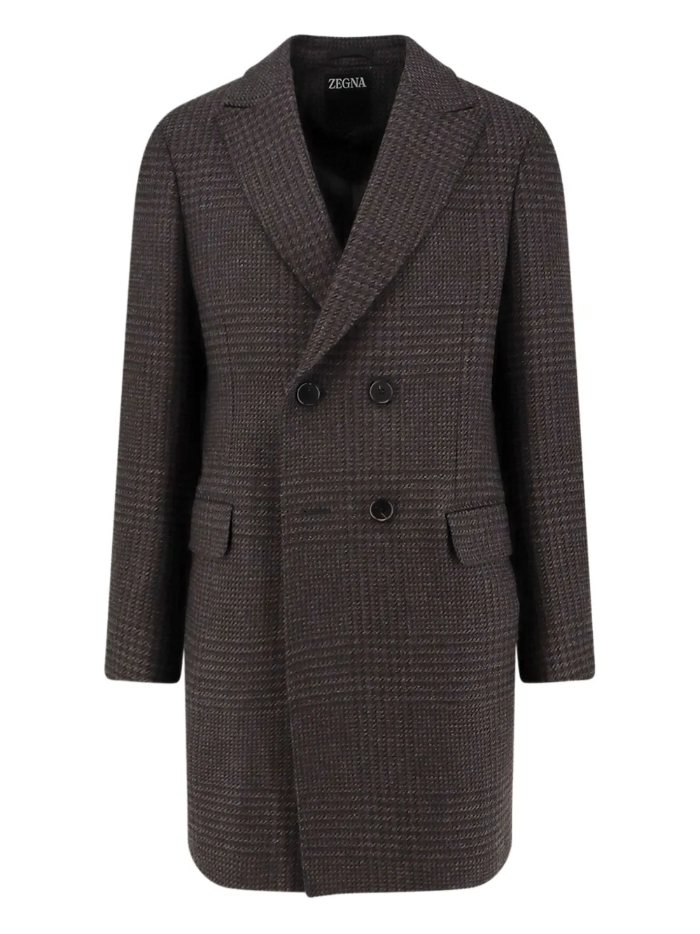 Zegna double-breasted check coat | marron | Image 1