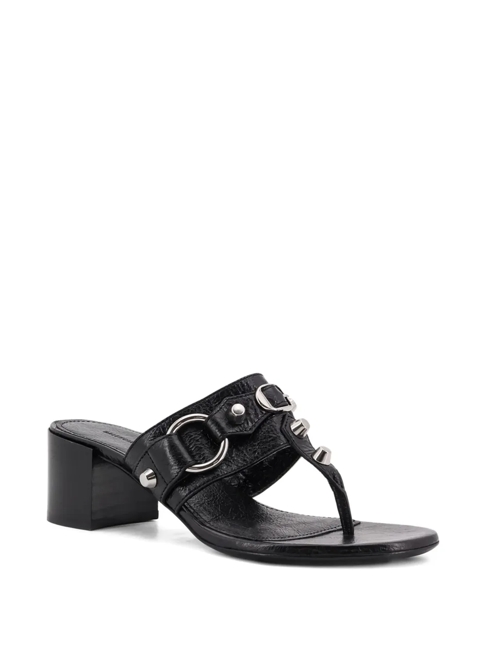 Balenciaga 50mm Studs Buckle Leather Heeled Sandals In Black