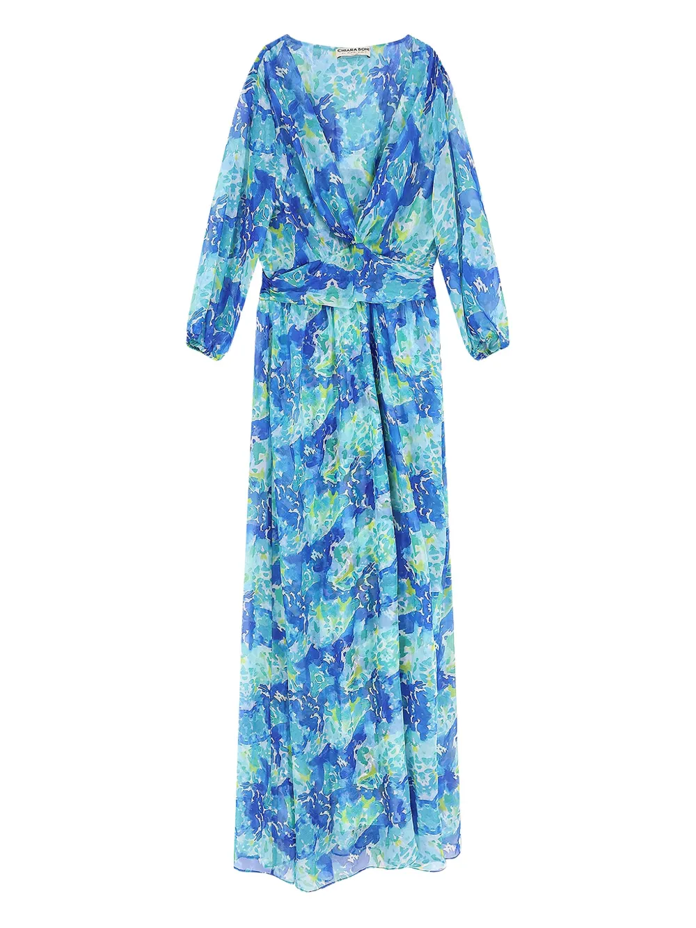 Chiara Boni La Petite Robe Long-sleeves V-neck Maxi Dress In Blue