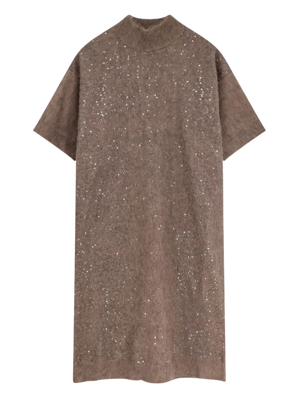Brunello Cucinelli Women Mohair And Virgin Wool Dress With Sequins In Brown