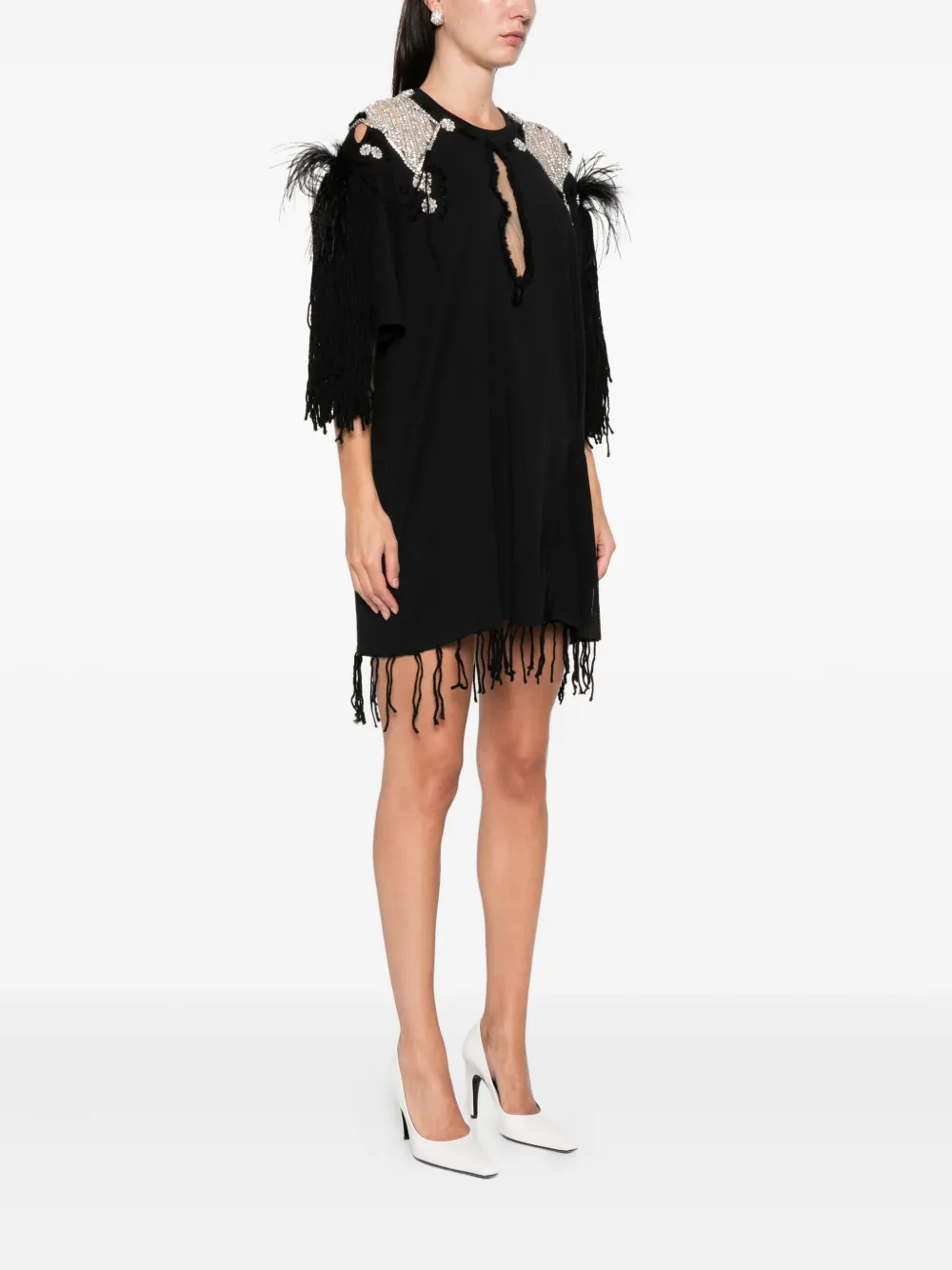 Loulou Mini-jurk verfraaid met veren Zwart