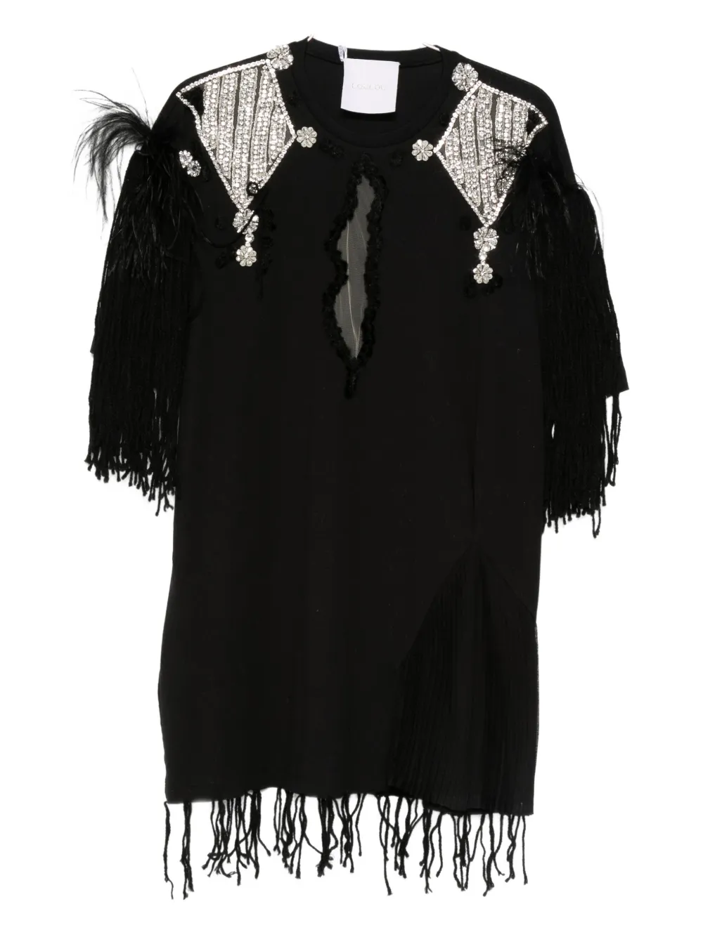 Loulou feather-embellished mini dress - Nero