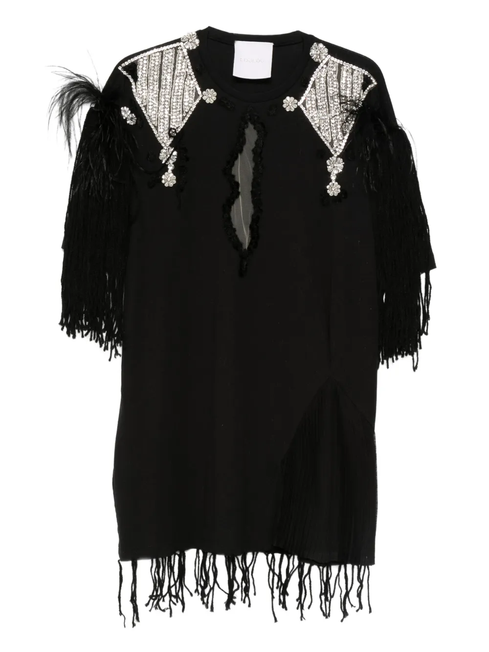 Loulou feather-embellished mini dress - Nero
