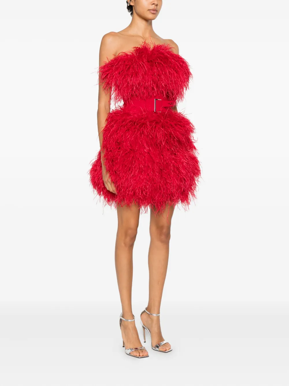 Loulou Studio Faux-fur Mini Dress In Red