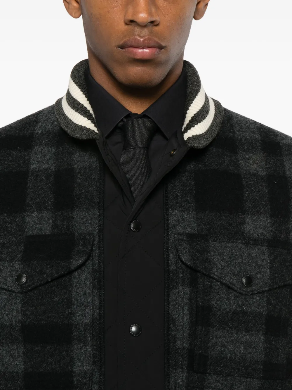 Junya Watanabe Check Panelled Jacket In Black