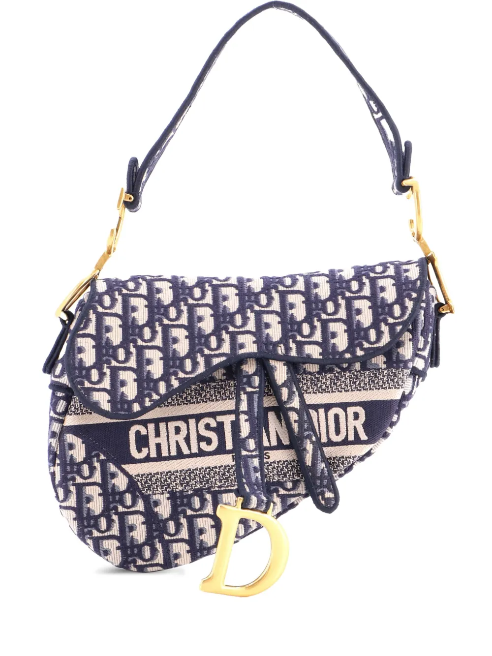 Christian Dior Pre-Owned Saddle Handbag Logo Embroidered Oblique Canvas Medium shoulder bag - Blu