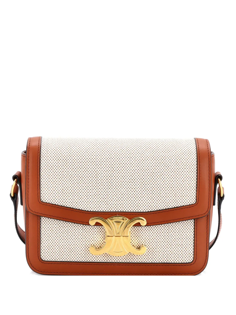 Celine Pre-Owned Triomphe Shoulder Bag Canvas with Leather Teen Celine Pre-Owned Triomphe Shoulder Bag Canvas with Leather Teen